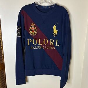 Polo by Ralph Lauren Men's Blue and Burgundy Crewneck Sweater